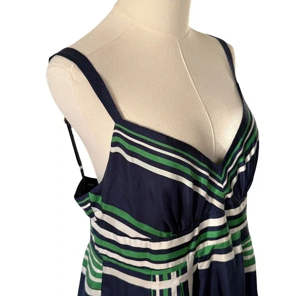 Guess Jeans Dress Womens Size 13 Blue Green White Stripe Sleeveless V Neck Silk - Picture 5 of 11